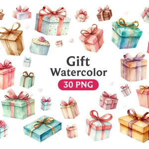 Imágenes prediseñadas de regalos de acuarela, regalos PNG, imágenes prediseñadas boho presente, imágenes prediseñadas presentes, imágenes prediseñadas de regalo