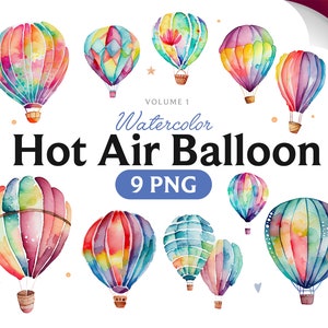 Hot air balloons Png, Watercolor Hot air balloons, Hot air balloons clipart, Hot air balloons PNG, Hot air balloons clipart, digital, decor