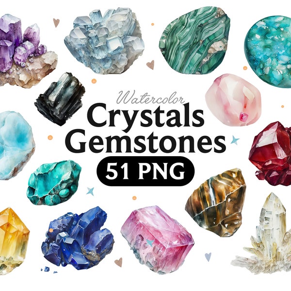 Kryształy kamienie szlachetne akwarela, kryształy kamienie clipart, kryształy kamienie szlachetne PNG, kryształ PNG, akwarela clipart, natychmiastowe pobieranie