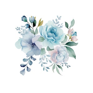 Dusty Blue Floral Clipart Watercolor Floral Clipart Roses - Etsy