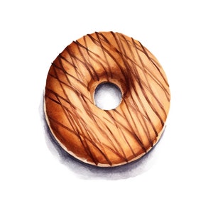 May include: A single donut with a brown glaze and chocolate drizzle on top. The donut is isolated on a white background.