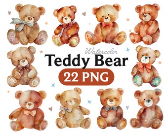 Watercolor Teddy bear clipart, Watercolor baby shower clipart, Teddy bear clipart, Cute teddy bear, cute teddy clipart