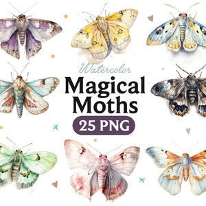 Magische Nachtfalter Aquarell Clipart, Nachtfalter Fantasy-Stil, magische Clipart, Witchcraft Bundle PNG, Wiccan, Mystische Clipart, Pagan Clipart