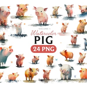 Watercolor Pig, Pig clipart, Pig PNG, Pig clipart, Pig art, Pig, digital, animal