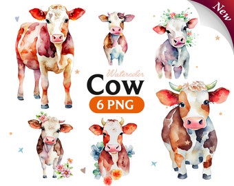 Cow Watercolor Clipart, Cow png, Nursery Decor Wall Art, Farm Animal PNG, Animal