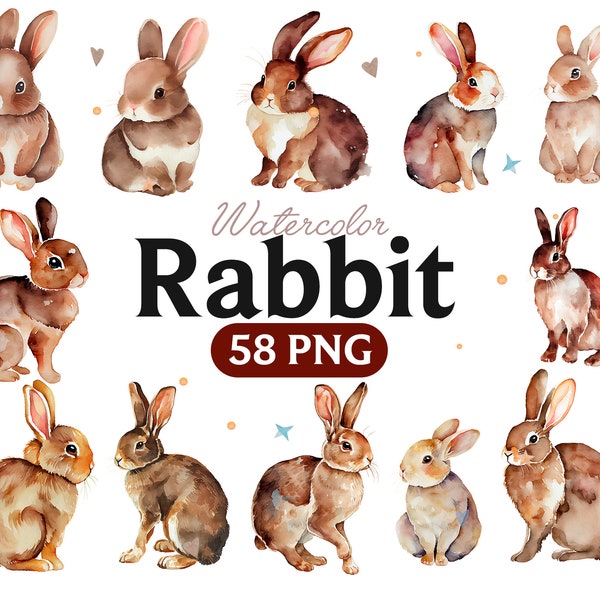 Bunny Rabbit Watercolor Clipart, Cute Baby Shower Graphics, Nursery Decor Wall Art, Woodland Animal, Rabbit
