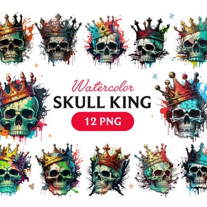 Skull King Png, Watercolor Skull King, Skull King clipart, Skull PNG, Skull King art, Skull King, Skull King digital, King, Skull