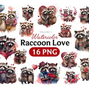 Raton laveur amour Png, aquarelle raton laveur amour, raton laveur amour clipart, raton laveur PNG, Saint Valentin, raton laveur art, raton laveur, amour, animal