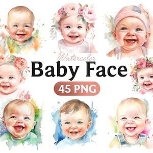 Aquarelle de visage de bébé, visage de bébé PNG, clipart visage de bébé