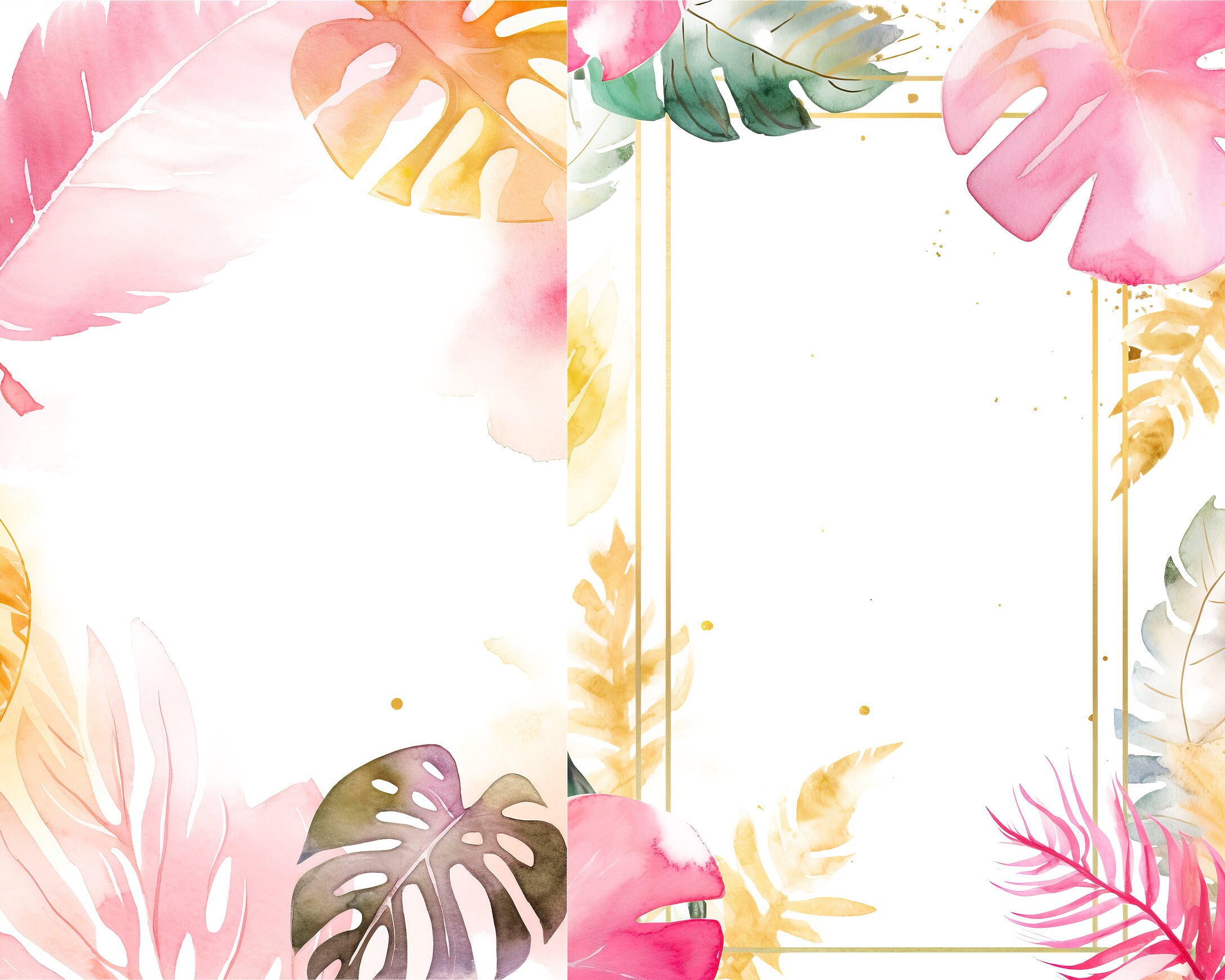 Tropical Pink and Gold Leaf Frame on White Background - Etsy