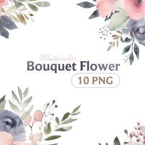 Watercolor Flower Clipart: Pink Bouquet Illustrations (Digital PNG)
