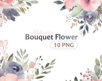 Watercolor Flower Clipart: Pink Bouquet Illustrations (Digital PNG)