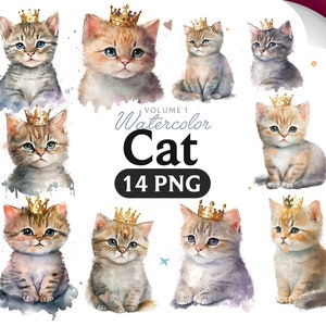 Clipart de chat couronné, bébé chat PNG, clipart bébé chat, art de chat, chat, numérique, animal