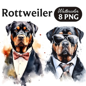 Rottweiler Clipart, Cute Dog Clipart, Dog PNG, Watercolor Rottweiler PNG, Dog Portrait, Cool Dog