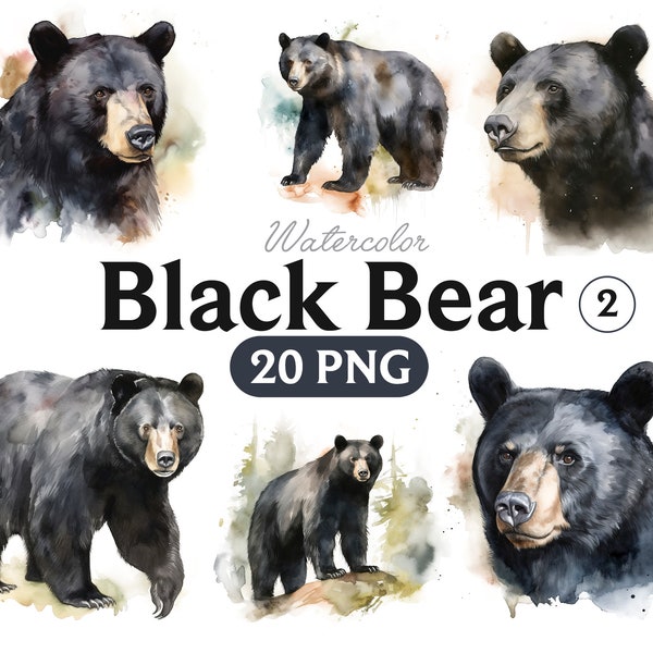Black Bear Watercolor Clipart, Black Bear Graphics, Black Bear Animal, Bear