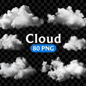 80 PNG wolken clipart, realistische wolkenafbeeldingen, PNG Photoshop overlays, realistische witte wolken, weerafbeeldingen, bewolkt clipart