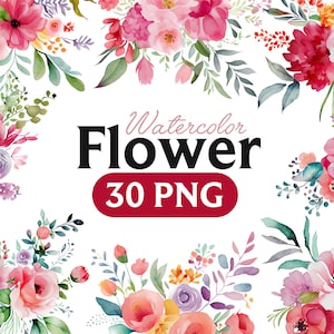 Blumen PNG, Aquarell Blumen Clipart, rosa Blumen Bündel Illustrationen, sofortiger Download, digitales Png