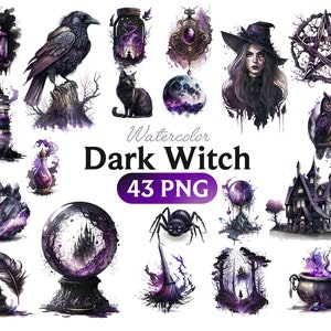 Dark Witch PNG, Witch Clipart, Halloween Clip Art, Mystical Fantasy Bundle