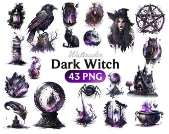 Dark Witch PNG, Witch Clipart, Halloween Clip Art, Mystical Fantasy Bundle