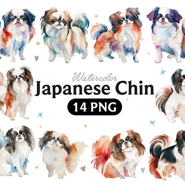 Japanese Chin Watercolor Clipart, Japanese Chin Watercolor Png, Cute Japanese Chin Nursery Decor Wall Art, Little Pet Dog Animal PNG