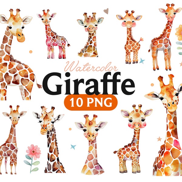 Giraffe Watercolor Clipart, Cute Baby Shower Graphics, Nursery Decor Wall Art, African Safari Zoo Animal, Giraffe.