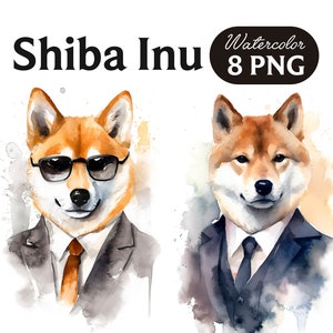 Shiba Inu Clipart, Cute Dog Clipart, Dog PNG, Watercolor Shiba Inu PNG, Dog Portrait, Cool Dog