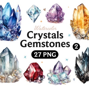 Crystals Gemstones watercolor, Crystals Gemstones Clipart, Crystals Gemstones PNG, Crystal PNG, Watercolor Clipart, Instant Download 2