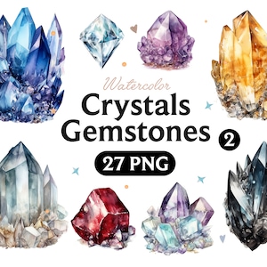 Crystals Gemstones watercolor, Crystals Gemstones Clipart, Crystals Gemstones PNG, Crystal PNG, Watercolor Clipart, Instant Download 2