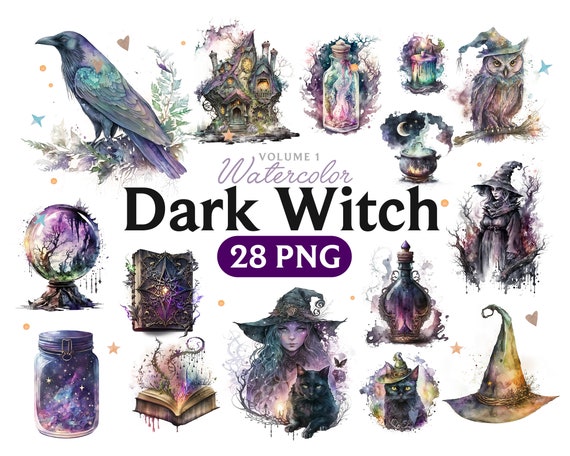 Dark Witch Clipart: Mystical Pagan PNG Graphics (28 Files)