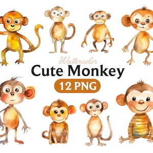 Singe clipart, Singe mignon Png, Singe aquarelle, Singe PNG, Singe clipart, Singe art, Singe, numérique, animal, Volume 2
