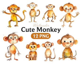 Monkey clipart, Cute Monkey Png, Watercolor Monkey, Monkey PNG, Monkey clipart, Monkey art, Monkey, digital, animal, Volume 2