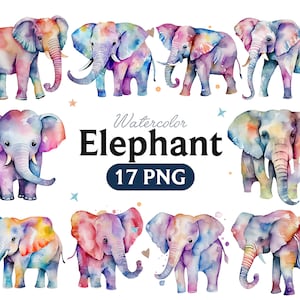 Elefant Aquarell Clipart, Elefant PNG, Kinderzimmer Dekor Wandkunst, Tier, Elefant
