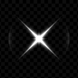 May include: A white starburst with two bright white circles on either side of the starburst.