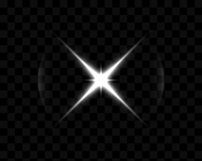 May include: A white starburst with two bright white circles on either side of the starburst.