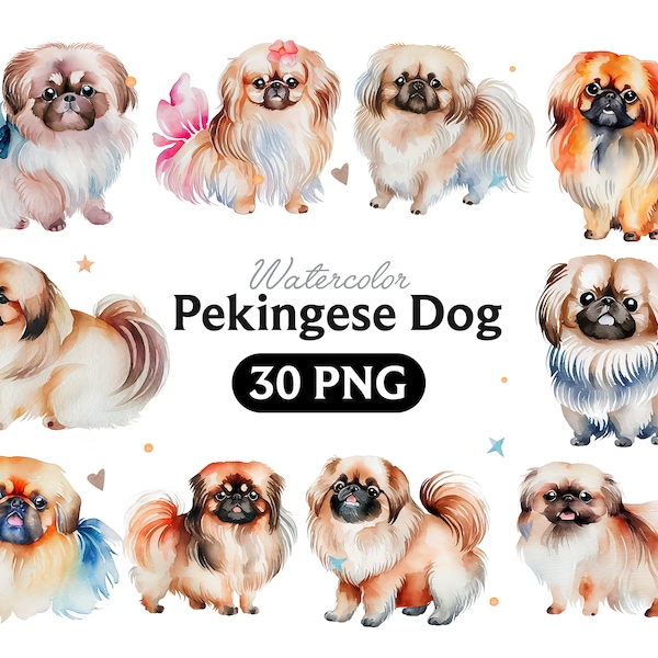 Pekingese Dog Clipart, Pekingese Dog Watercolor Clipart, Cute Dog Nursery Decor Wall Art, Little Pet Pekingese Dog Animal