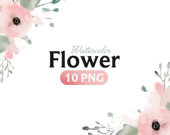 Flowers PNG, Watercolor Flower Clipart, Pink Flowers Bundle Illustrations