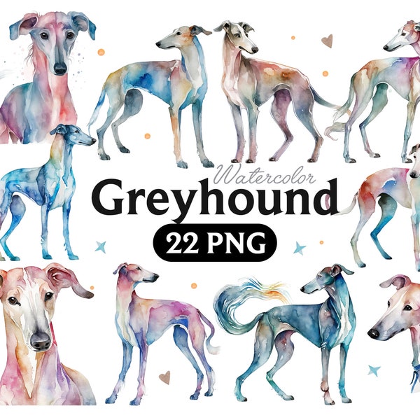 Clipart aquarelle de lévrier, lévrier aquarelle Png, lévrier mignon pépinière Decor Wall Art, petit animal de compagnie chien Animal PNG