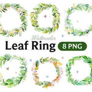 Leaf Ring, Watercolor Wreath, Decorative Leafy Wire Wreath, Leafy Wire Monogram Frames, PNG.