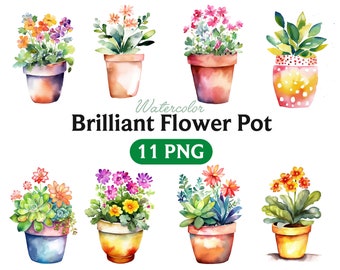 Watercolor Flower Pot Clipart: Spring Garden PNG (Digital Download)
