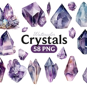 Watercolor crystals clipart, crystals clipart, crystal png, precious stones, geode clipart, amethyst clipart