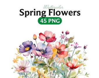 Spring Flowers PNG, Watercolor Floral Clipart Bouquets, Elements, Commercial Use, Digital clipart PNG