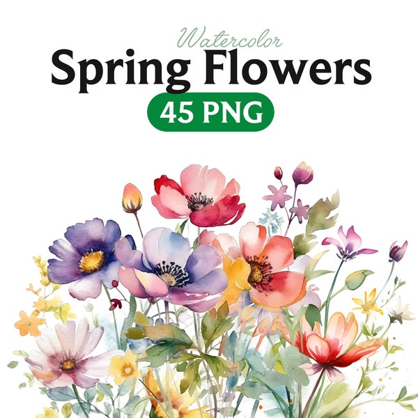 Spring Flowers PNG, Watercolor Floral Clipart Bouquets, Elements, Commercial Use, Digital clipart PNG