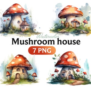 Watercolor Mushroom House PNG, Fairy House Clipart, Mushroom Cottage Clipart, Magic Mushroom, Fantasy Clipart, Gnome House