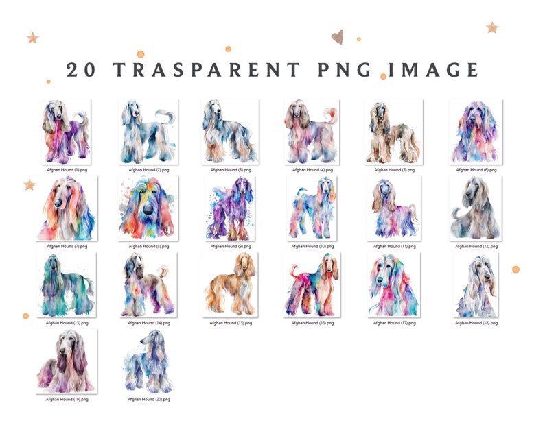 Afghan Hound Watercolor Clipart, Afghan Hound Watercolor Png, Cute Afghan Hound Nursery Decor Wall Art, Little Pet Dog Animal PNG image 2