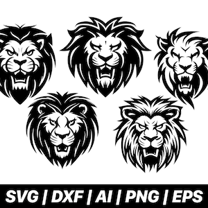 ライオン SVG、キング ライオン SVG、ライオン SVG バンドル デジタル、動物の顔、ライオン SVG の顔、動物のクリップアート、ライオンのマスコット、ライオンの頭