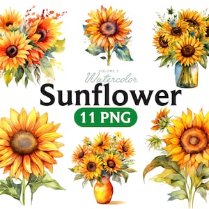 Aquarelle tournesol fleurs PNG, aquarelle Clipart Floral Bouquets, éléments, utilisation commerciale, clipart numérique PNG, 2