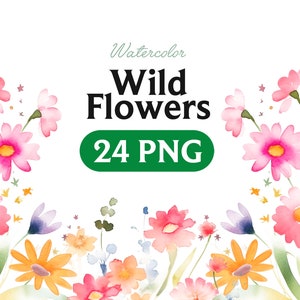 Imágenes Prediseñadas florales silvestres, flores silvestres de acuarela, imágenes prediseñadas florales, imágenes prediseñadas prefabricadas, imágenes prediseñadas de boda, imágenes prediseñadas de primavera, flores silvestres, flores