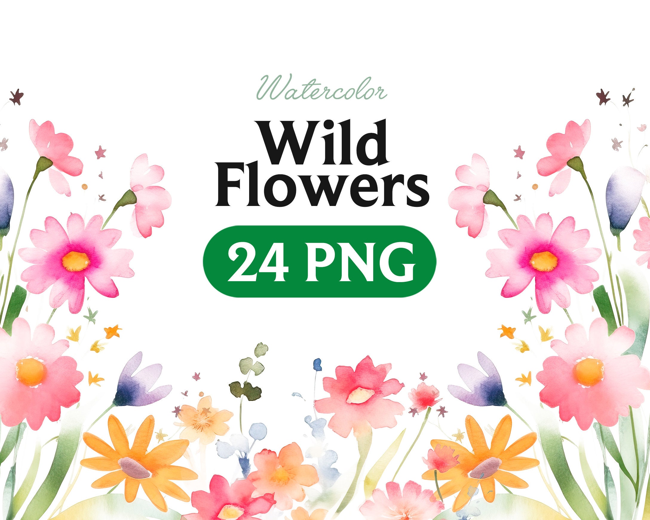 Wild Floral Clipart Watercolor Wild Flowers Floral Clipart - Etsy