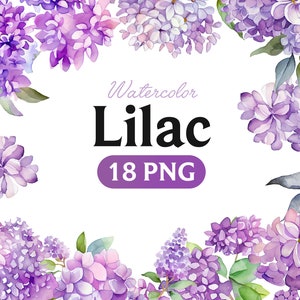 Imágenes prediseñadas florales de acuarela lila, PNG lila, lila púrpura, flores de primavera, imágenes prediseñadas de acuarela, imágenes prediseñadas lilas, ramos, coronas