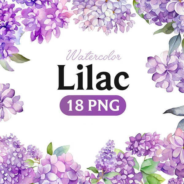 Lilac Watercolor Floral Clipart, Lilac PNG, Purple Lilac, Spring Flowers, Watercolor Clipart, Lilac clipart, Bouquets, Wreaths